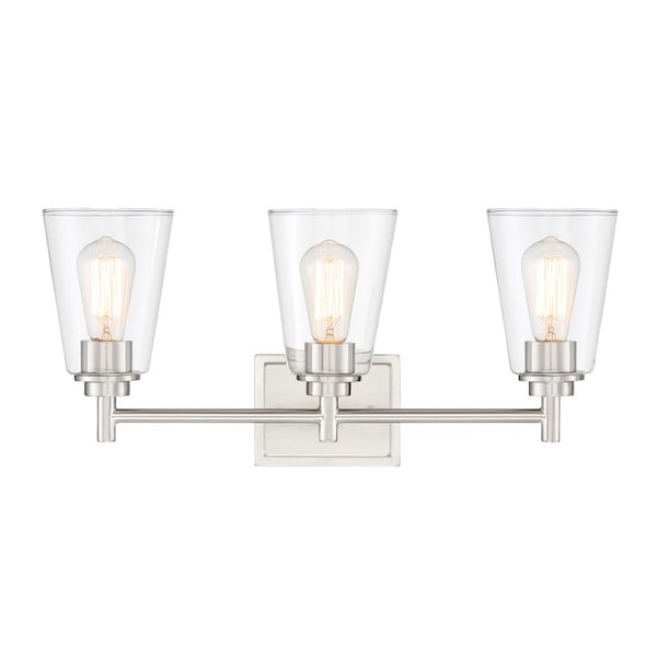 Designers Fountain Westin 22.5in 3-Light Satin Platinum Modern Industrial Indoor Wall Sconce with Clear Glass Shades 95703-SP - main